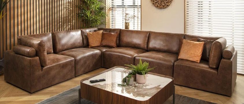 Brown U Shape Sofa Set