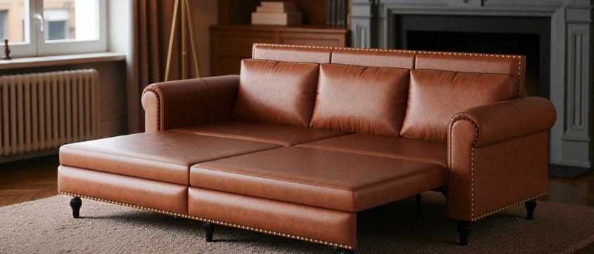 Leather Convertible Sofa Bed Set